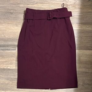 Calvin Klein Maroon Belted Pencil Skirt